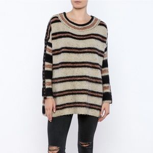 Free People Sz Medium Side Stripe Boatneck Oversized Tunic Pullover Sweater